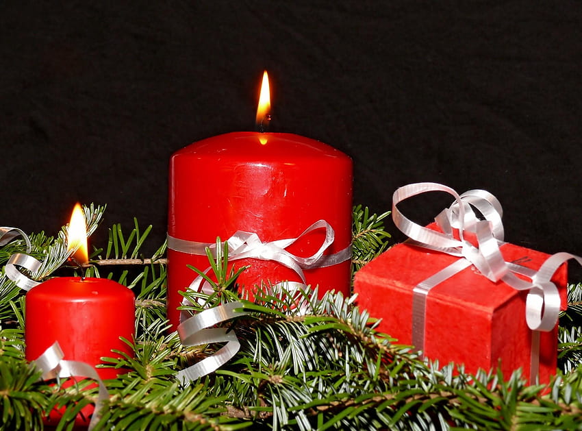 Holidays, Fire, Candles, Christmas, Holiday, Needles, Ribbons, Ribbon HD wallpaper