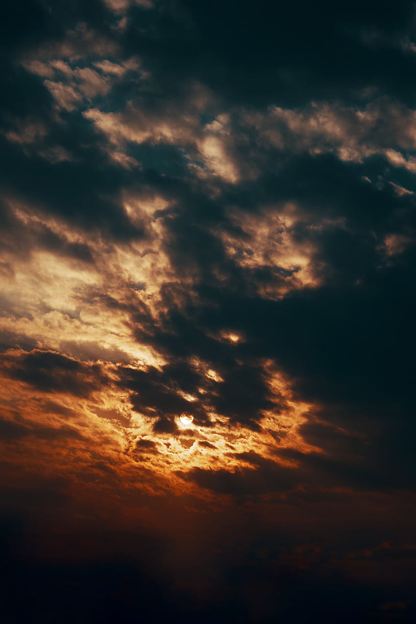 Sunset, Sky, Sun, Clouds, Dark, Hide HD phone wallpaper