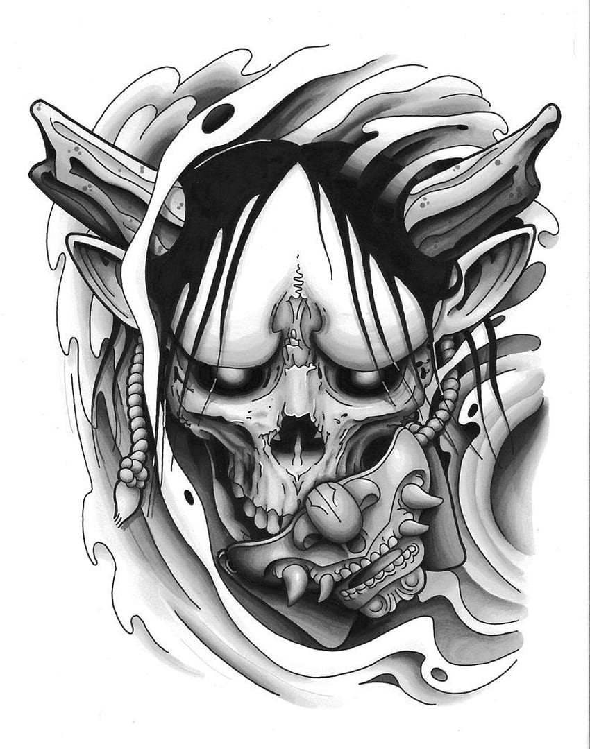 desktop wallpaper hanya skull tattoo design by funkt green hannya mask