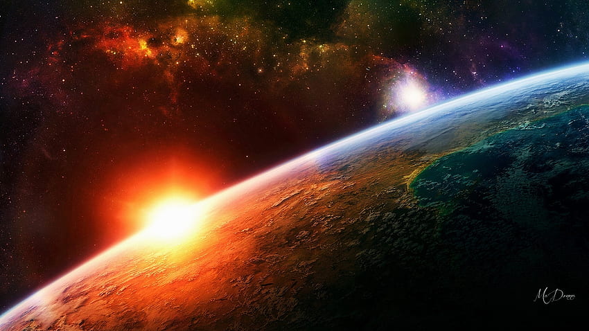 Timeless, planet, moon, light, space, stars, sun, Firefox Persona theme HD wallpaper