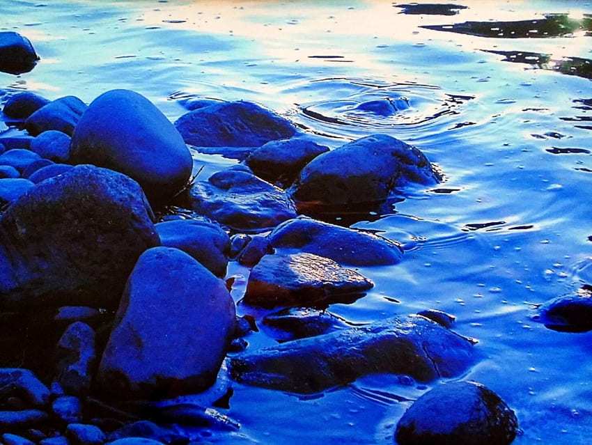 En la orilla del río azul, Agua, Río, Azul, Color fondo de pantalla