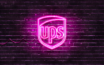 UPS yellow logo, , yellow brickwall, UPS logo, brands, UPS neon logo ...