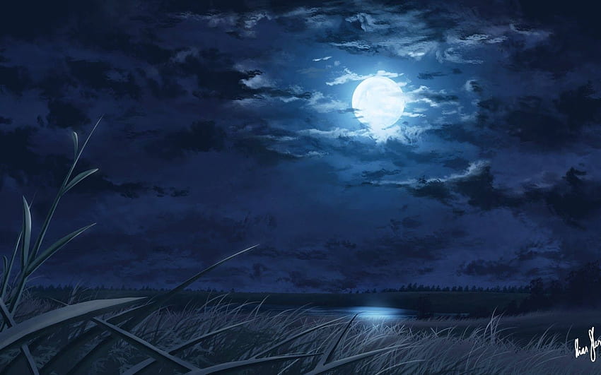 Anime scenery , Moon painting, Anime scenery, Blue Moon Anime HD wallpaper