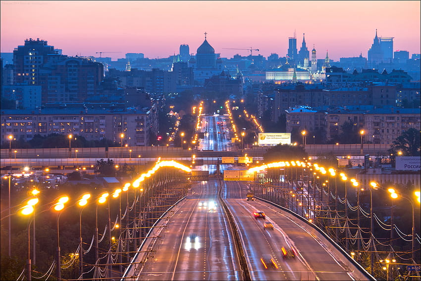 Şehirler, Moskova, Işıklar, Fenerler, Gece Şehri, Köprü, Rusya HD duvar kağıdı