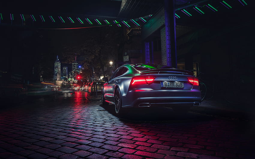 Audi A7 Sportback, тунинг, нощ, улица, тунинговано A7, немски автомобили, Audi за с резолюция . Високо качество HD тапет