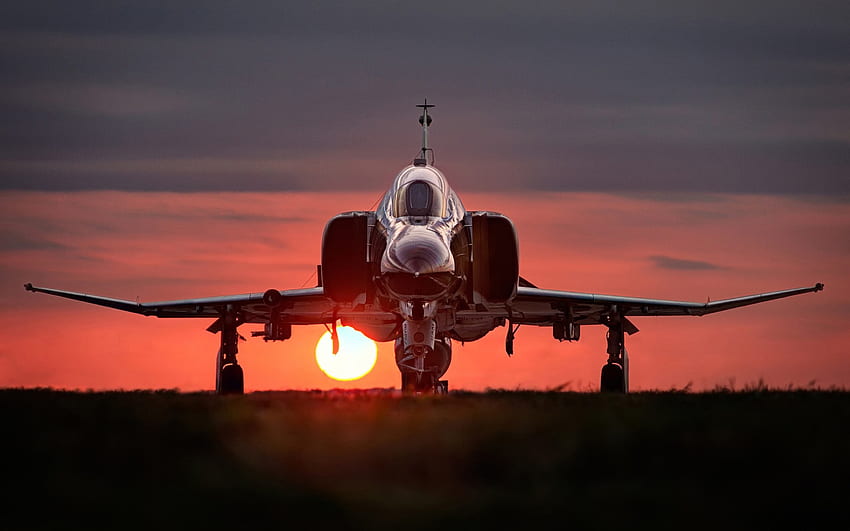 McDonnell Douglas F-4 Phantom II, sunset, F-4, fighter bomber, aircraft, McDonnell Douglas HD wallpaper