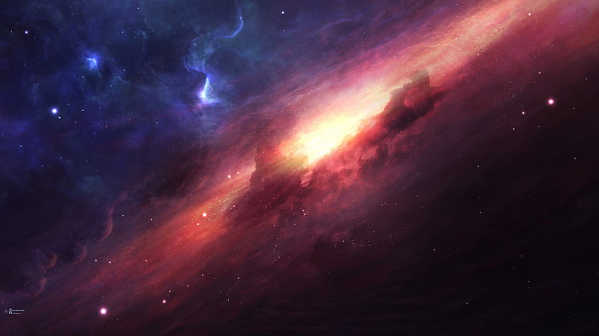 コスモス、カラフルな星雲、オレンジ色の銀河、宇宙、U TV の宇宙 高画質の壁紙