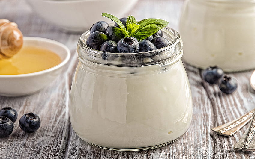 yogurt, dairy products, milk dessert, blueberry yogurt, yogurt with berries for with resolution . High Quality HD wallpaper