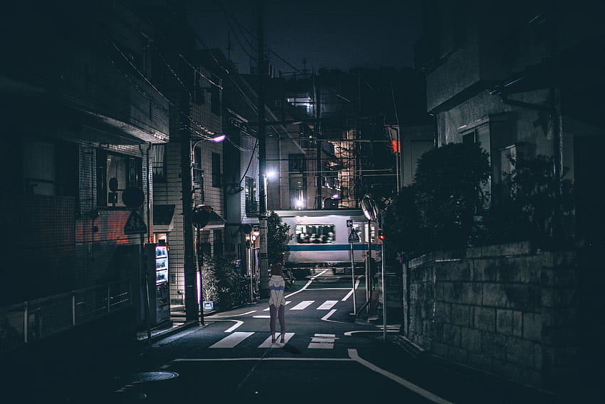 : Japonia, Tokio, noc, miejski, światła, neon, Ciemna ulica Tapeta HD