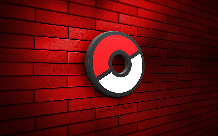 Pokemon Go 3D лого, червена тухлена стена, творчески, онлайн игри, Pokemon Go лого, 3D изкуство, Pokemon Go HD тапет