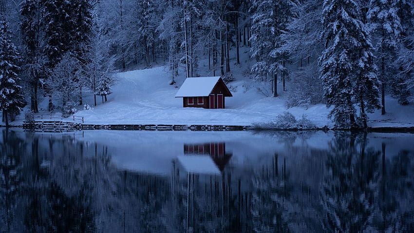 Winter, Lake, House, Evening, Nature, - Dark HD wallpaper | Pxfuel