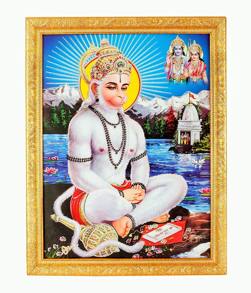 Bm Traders Silver Zari Work Of Meditating Hanuman Ji In Golden Frame Big (14 X 18 Inches) : Home & Kitchen, Hanuman Meditation HD phone wallpaper