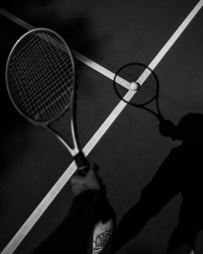 Tennis, Dunkel, Bw, Chb, Schläger, Tennisball HD-Handy-Hintergrundbild