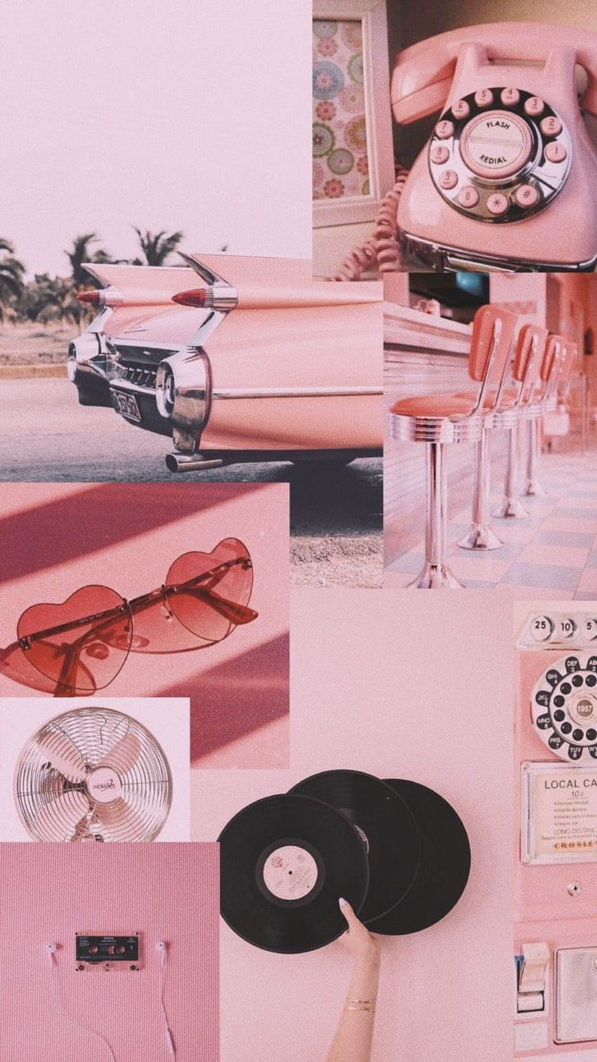 collage, iphone, grano y vintage -, Collage rosado estético fondo de pantalla del teléfono