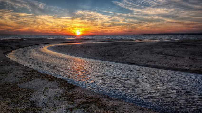 Strait Sea Coast Beach Sand Under Blue Sky During Sunset Silhouette Background Nature HD wallpaper