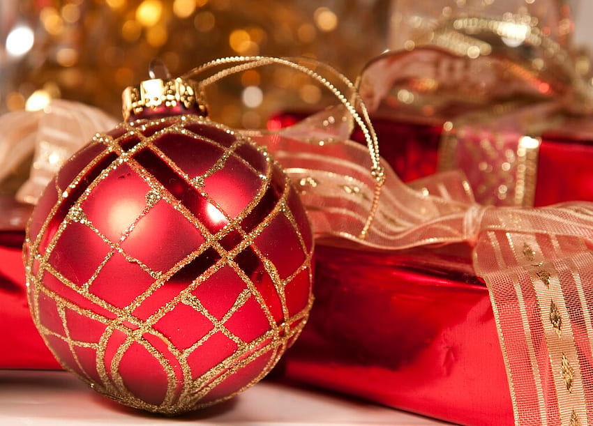 Décorations de Noël, vacances, graphie, mignon, cadeaux, boules, guirlande, boule, Noël, rouge, décorations, bougies, belle, nouvelle année Fond d'écran HD