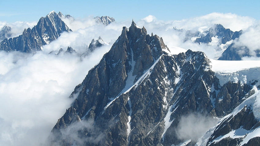 Tops, Nature, Sky, Mountains, Snow, Vertex, Fog HD wallpaper