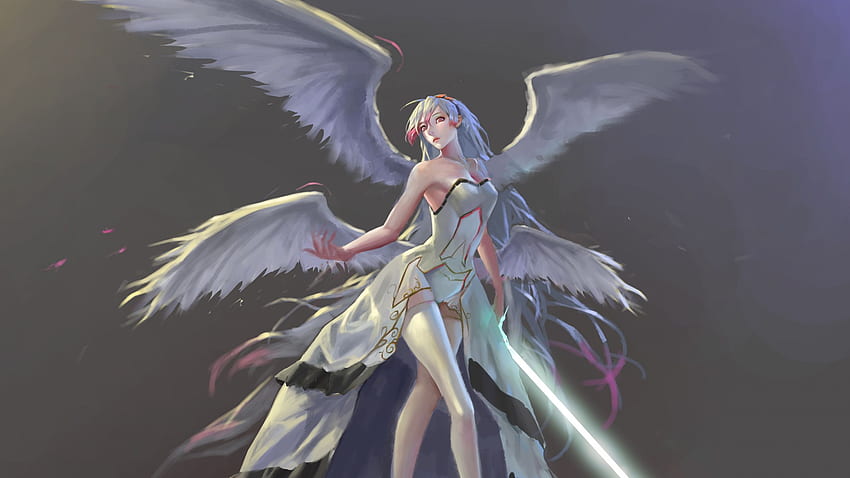 angel with sword, white hair, dungeon fighter online, dual wide, 16:9, , , background, 7775, Angel 2560 X 1440 HD wallpaper