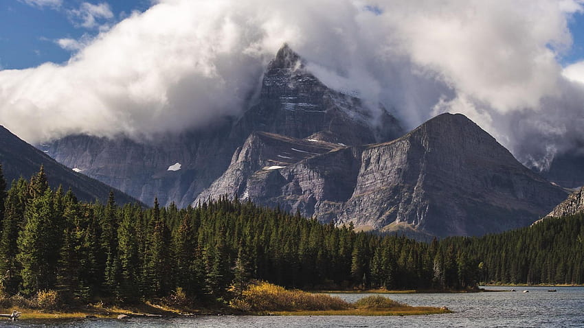 빙하 국립 공원은 Swiftcurrent 호수, 풍경, 나무, 구름, 몬태나, 산, 미국에서 촬영 HD 월페이퍼
