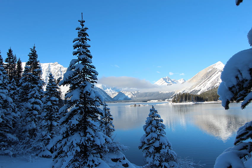 inverno, natureza, montanhas, neve, lago papel de parede HD