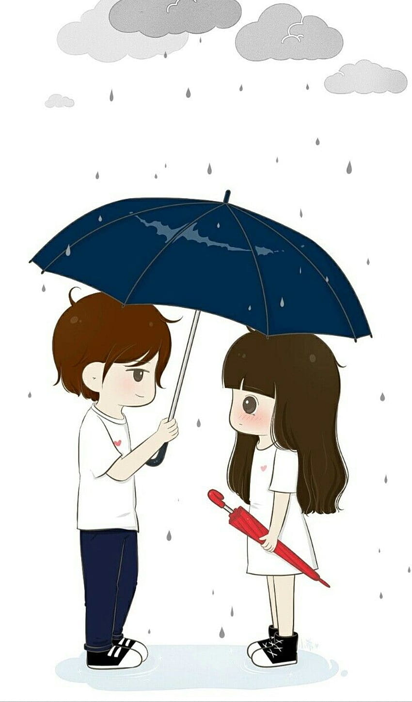 Neelima en cuteee. Amor lindo, pareja linda, pareja de dibujos animados de amor, pareja de lluvia fondo de pantalla del teléfono