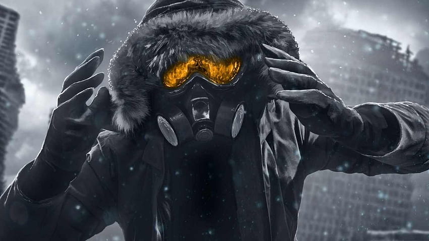 winter, cold, buildings, gas masks, fantasy art, apocalyptic, Winter Apocalypse HD wallpaper