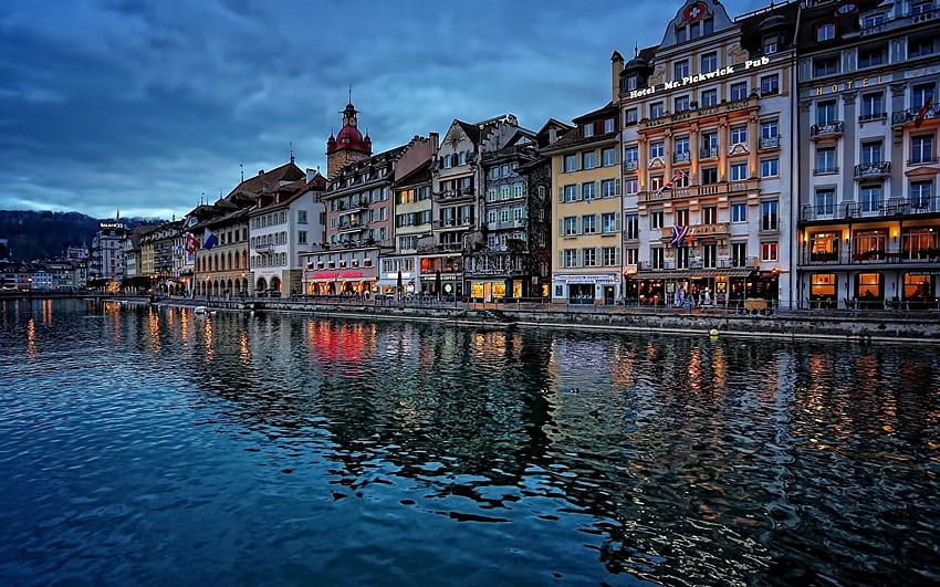 Switzerland Lucerne, Reuss River Waterfront Cities, Switzerland City HD wallpaper