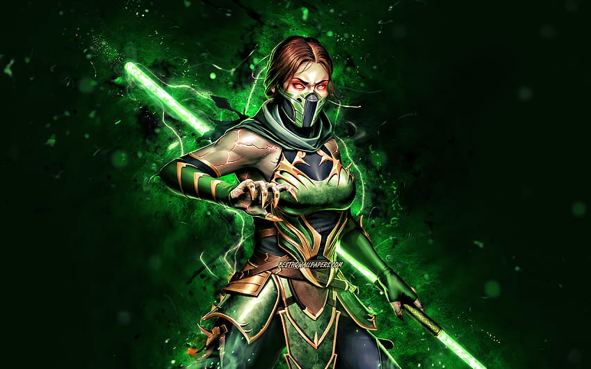 Jade, verde luzes de neon, Mortal Kombat Mobile, jogos de luta, MK Mobile, criativo, Mortal Kombat, Jade Mortal Kombat papel de parede HD