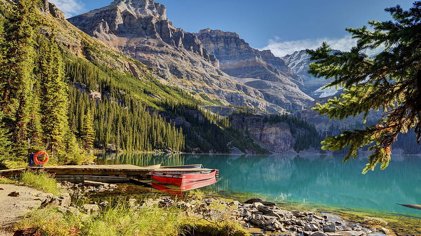 Nature, Mountains, Lake, Boat, Beautiful Landscape HD wallpaper