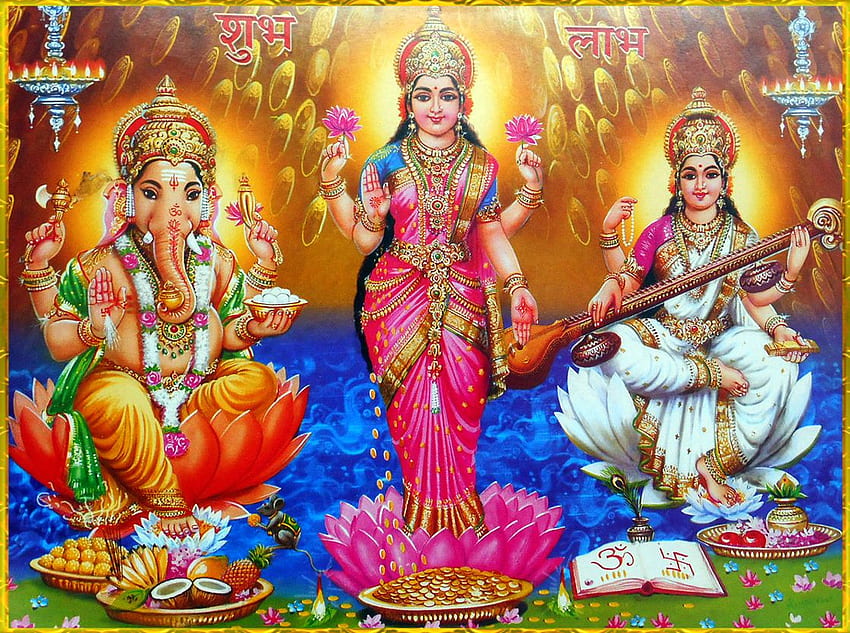 Koleksi Lakshmi, Saraswati dan Ganesha 1, Laxmi Ganesh Saraswati Wallpaper HD