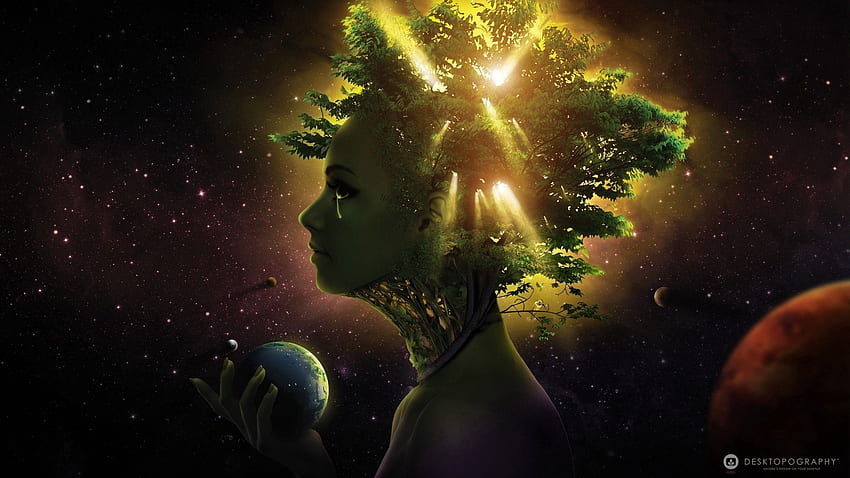 Universum, Holz, Baum, 3D, Mädchen, Ball, Gesicht HD-Hintergrundbild