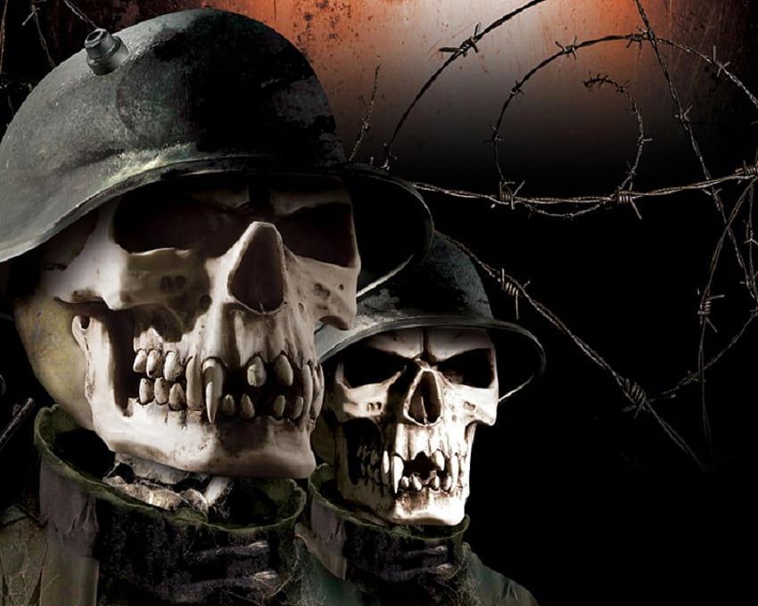A Night in the Trenches, barbed wire, helmets, undead, soldiers, skulls HD wallpaper