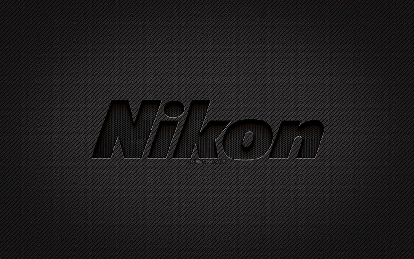 Карбоново лого на Nikon, , гръндж изкуство, карбонов фон, творчески, черно лого на Nikon, марки, лого на Nikon, Nikon HD тапет