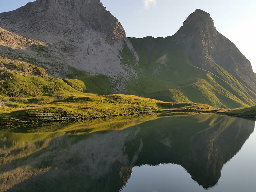 Nature, Grass, Mountains, Lake, Reflection HD wallpaper