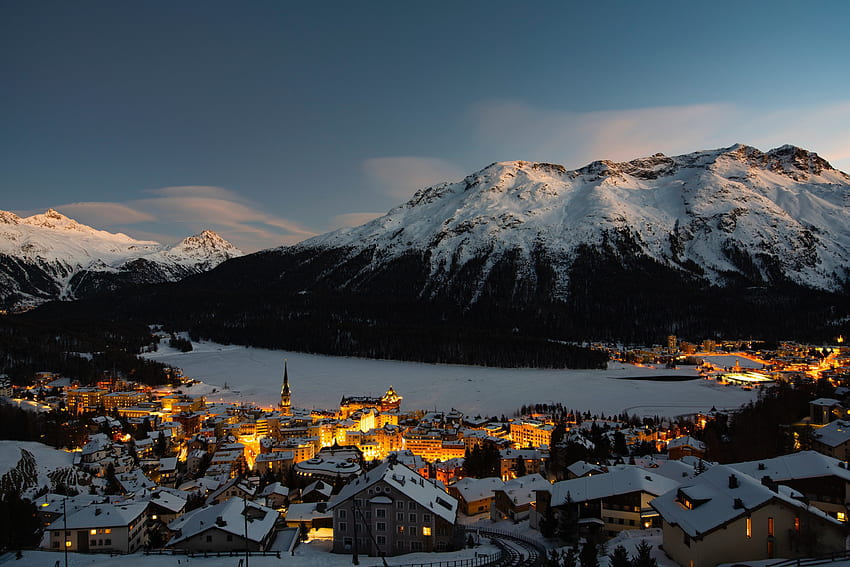 겨울, 자연, 눈, 산, 광택, 빛, 마을, 스위스 HD 월페이퍼