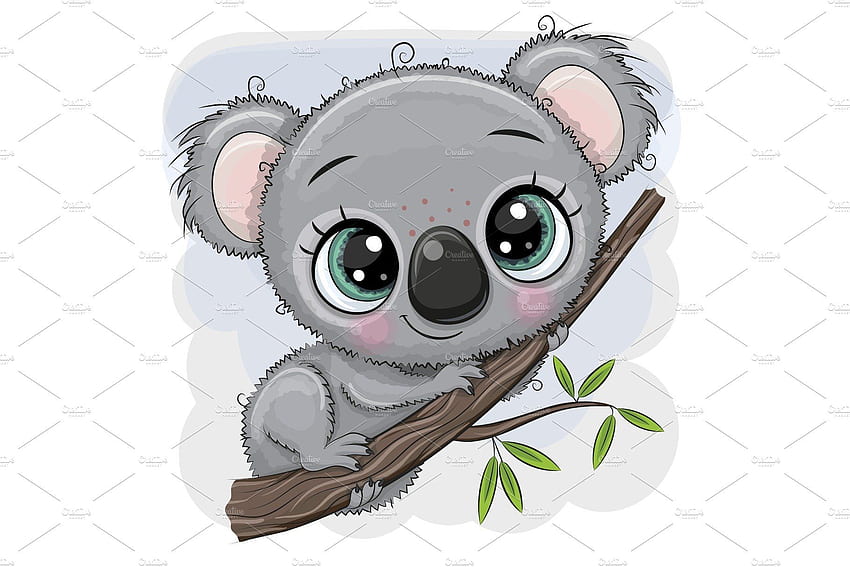 Cartoon Koala is sitting on a tree. Koala drawing, Baby animal ...