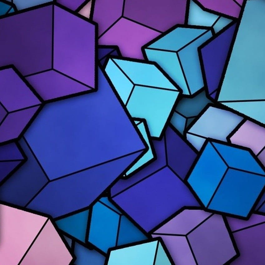 Abstrakte blaue cyan-violette Würfel, 1080X1080 HD-Handy-Hintergrundbild