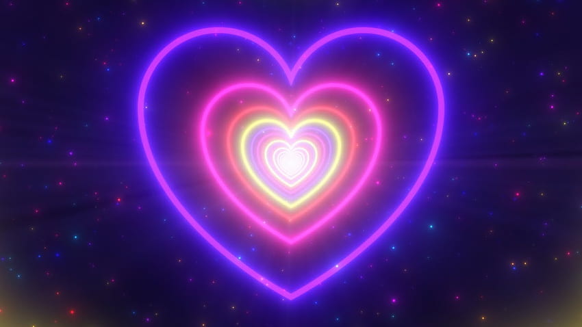 Neon Lights Love Heart Tunnel and Romantic Abstract Glow Particles Moving Background, Cute Pink Neon Hearts HD wallpaper