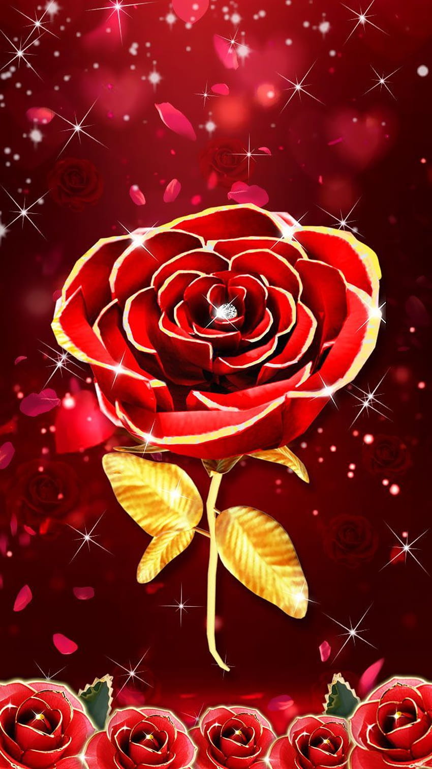 Rose rouge d'or. Conception VIP spéciale pour votre mobile, fleurs 3D mignonnes Fond d'écran de téléphone HD