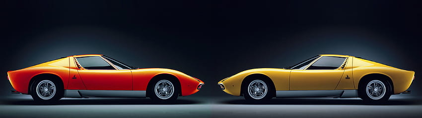 giallo, auto, auto d'epoca, doppio schermo, arancione, Lamborghini Miura, Car Dual Monitor Sfondo HD