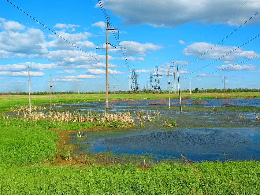 Nature, Summer, Swamp, Steppe, Electricity, Wasteland, High Voltage HD wallpaper