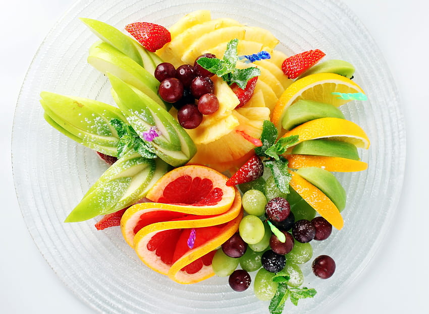 Obst, Lebensmittel, Erdbeere, Kirsche, Äpfel, Ananas, Zitrone, Grapefruit, Schneiden, Rifling HD-Hintergrundbild