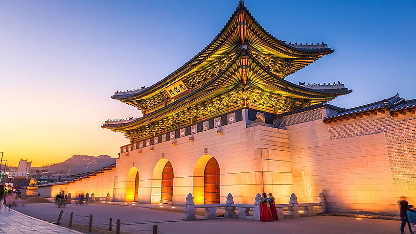 Gyeongbokgung หรือที่รู้จักในชื่อ Gyeongbokgung Palace หรือ Gyeongbok Palace สร้างขึ้นในปี 1395 เป็นพระราชวังหลักของราชวงศ์โชซอนในภาคเหนือของโซล เกาหลีใต้ ปราสาทเกาหลี วอลล์เปเปอร์ HD