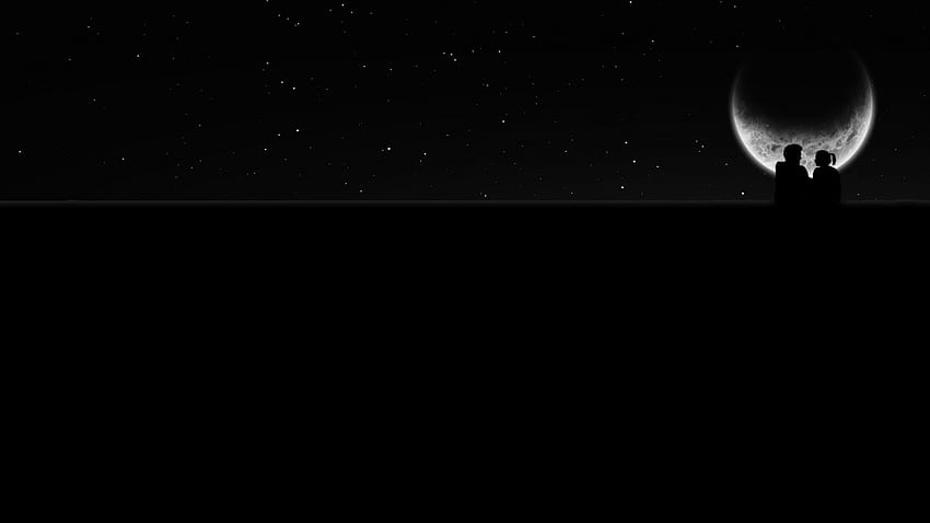 คืนที่โรแมนติก กลางคืน สีขาว สีดำ bw ดาว วาเลนไทน์ ดวงจันทร์ ความรัก คู่ ลูน่า ท้องฟ้า โรแมนติก เงา วอลล์เปเปอร์ HD