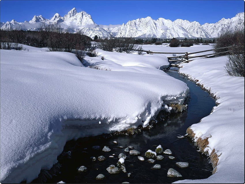 Teton Sıradağlarında Kış Işığı, Wyoming, nehir, kar, manzara, dağlar, ABD HD duvar kağıdı