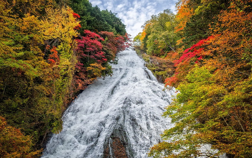 Air Terjun Besar Musim Gugur Jepang. Air Terjun Besar Wallpaper HD