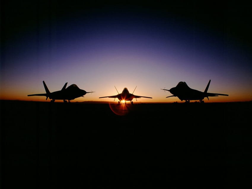 Aviones de combate Raptor, aviones de combate, puesta de sol fondo de pantalla