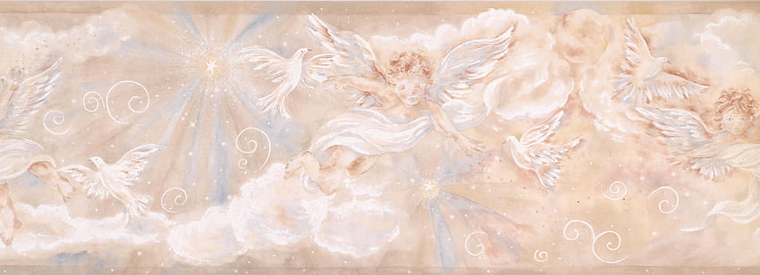 Borde - Cupido Paloma Nubes Beige Marrón Borde de pared para niños, Rollo 15 pies X 8.5 pulgadas, Estética beige fondo de pantalla