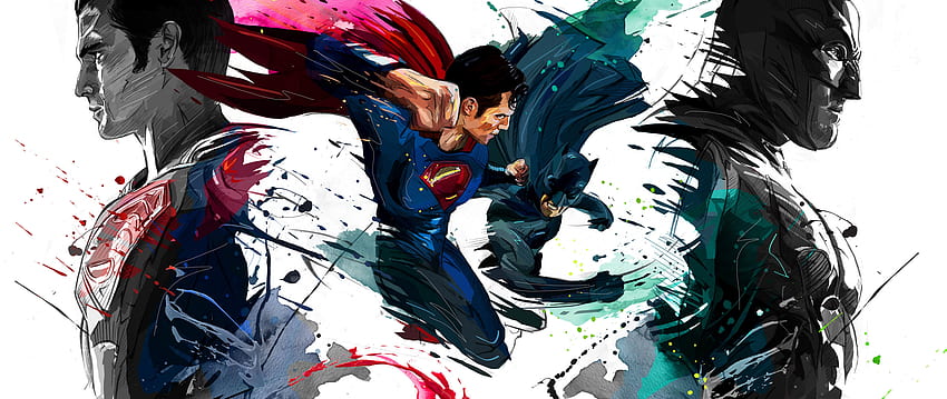배트맨 vs 슈퍼맨, 스케치 삽화, 듀얼 와이드, 배경, 8863 HD 월페이퍼