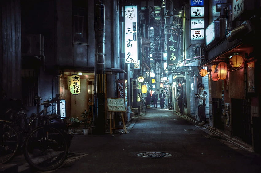 Уличка в Киото през нощта [2048×1360]: HD тапет